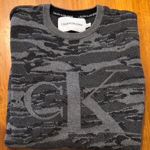 Calvin Klein Jeans Charcoal Patterned Crewneck Sweater